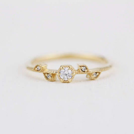 Simple diamond ring, leaf and vine engagement ring diamond  | R 308WD - NOOI JEWELRY