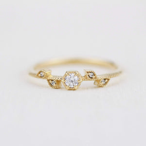 Simple diamond ring, leaf and vine engagement ring diamond  | R 308WD - NOOI JEWELRY