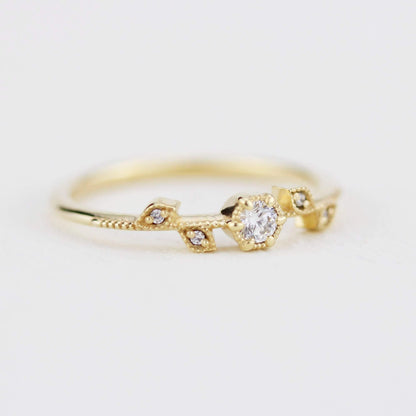 Simple diamond ring, leaf and vine engagement ring diamond  | R 308WD - NOOI JEWELRY