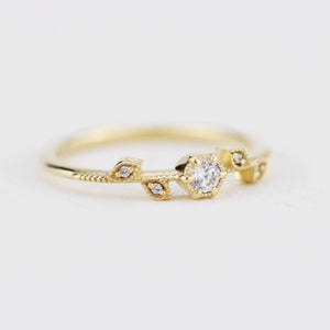 Simple diamond ring, leaf and vine engagement ring diamond  | R 308WD - NOOI JEWELRY