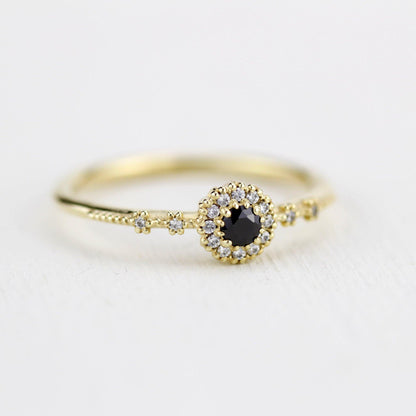 Simple engagement ring, diamond halo ring, unique black diamond ring | R 304 BD - NOOI JEWELRY