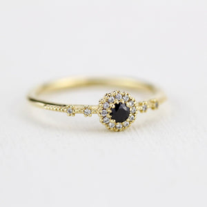 Simple engagement ring, diamond halo ring, unique black diamond ring | R 304 BD - NOOI JEWELRY
