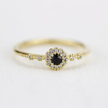 Load image into Gallery viewer, Simple engagement ring, diamond halo ring, unique black diamond ring | R 304 BD - NOOI JEWELRY