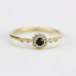 Simple engagement ring, diamond halo ring, unique black diamond ring | R 304 BD - NOOI JEWELRY
