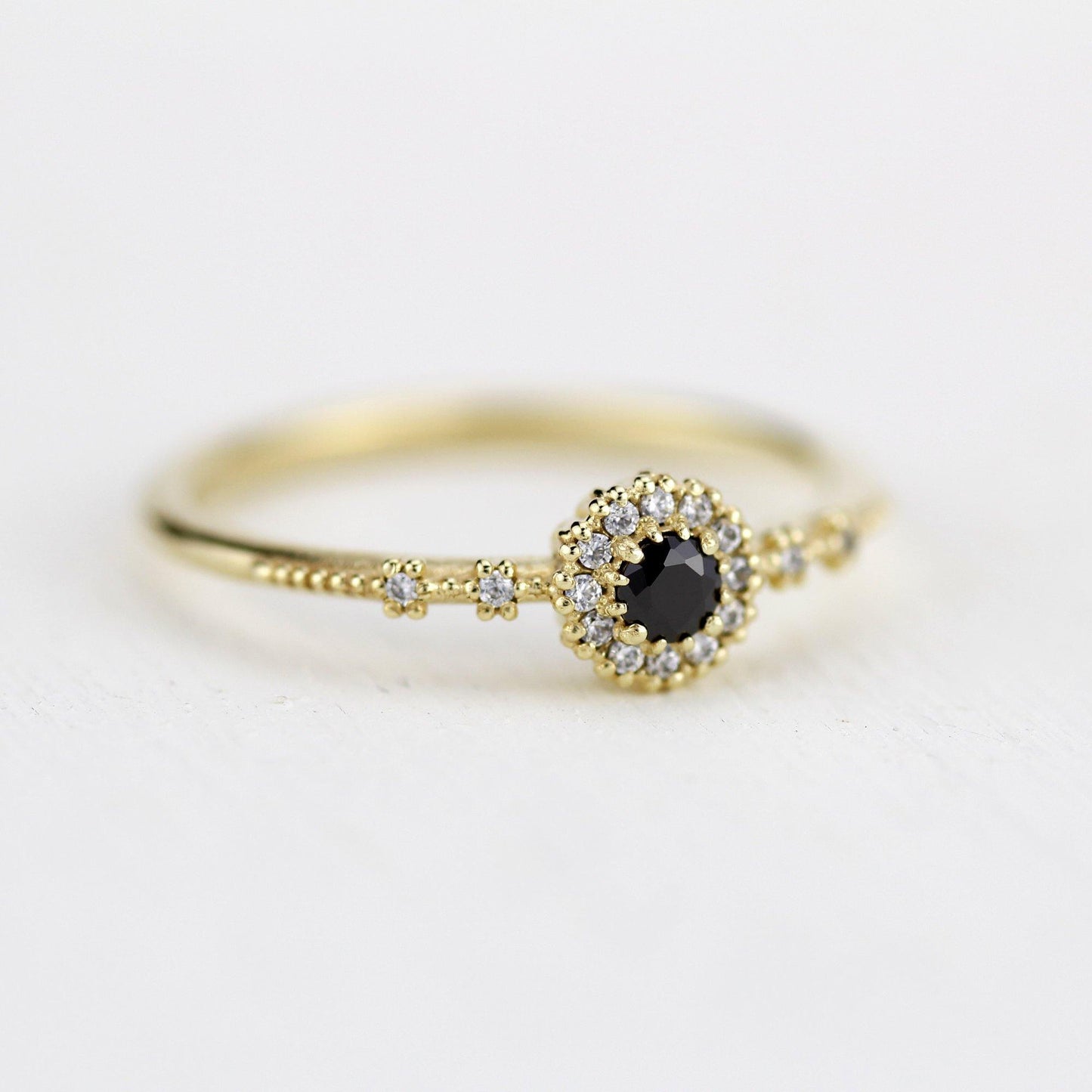 Simple engagement ring, diamond halo ring, unique black diamond ring | R 304 BD - NOOI JEWELRY