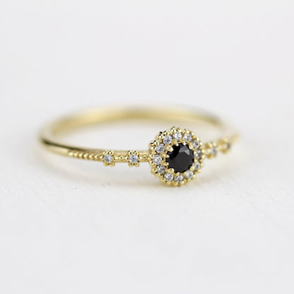 Simple engagement ring, diamond halo ring, unique black diamond ring | R 304 BD - NOOI JEWELRY
