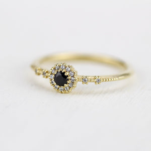 Simple engagement ring, diamond halo ring, unique black diamond ring | R 304 BD - NOOI JEWELRY