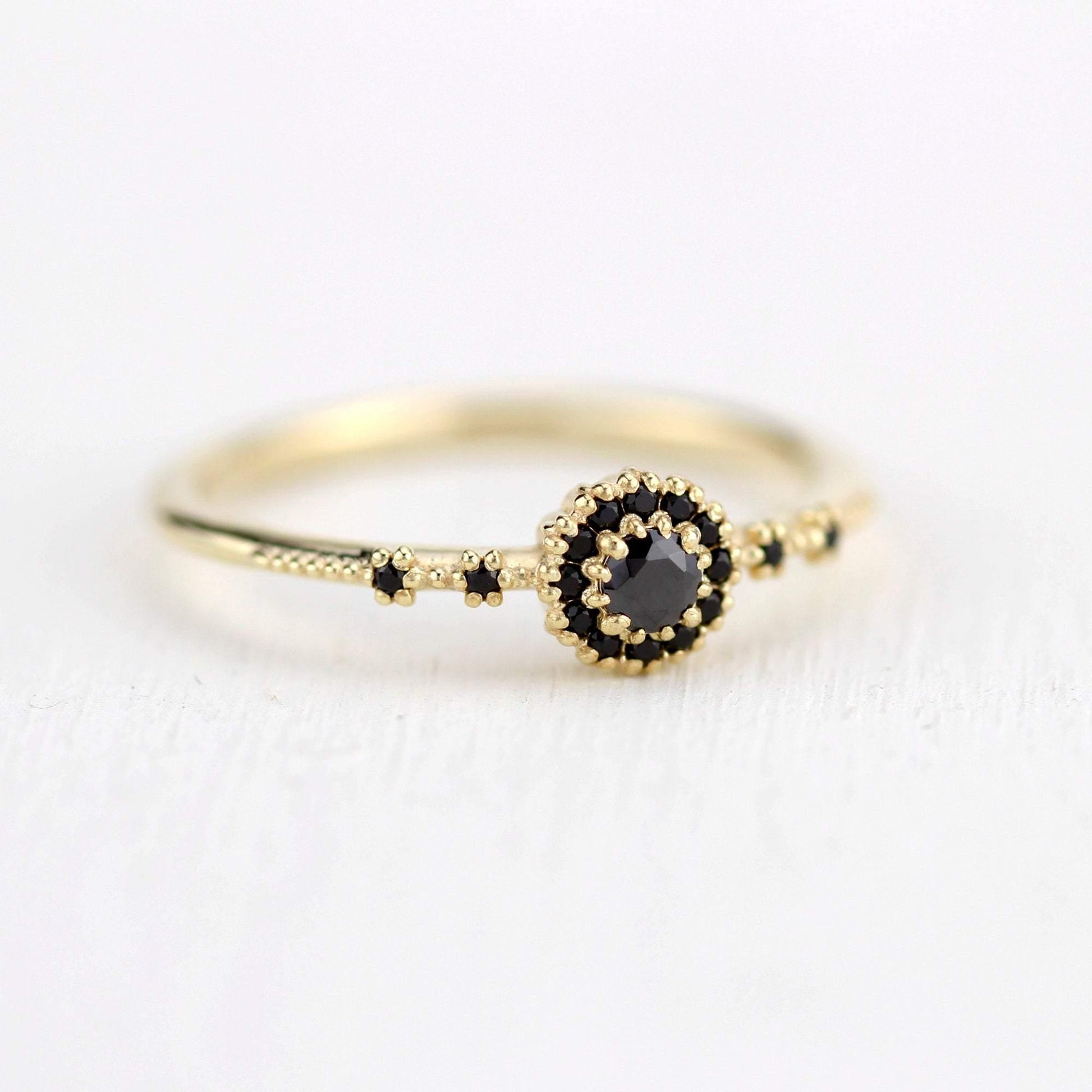 black diamond engagement ring unique simple |  halo engagement ring black diamond R304FBD - NOOI JEWELRY