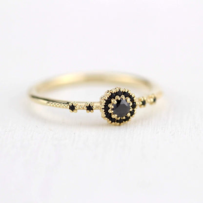 black diamond engagement ring unique simple |  halo engagement ring black diamond R304FBD - NOOI JEWELRY