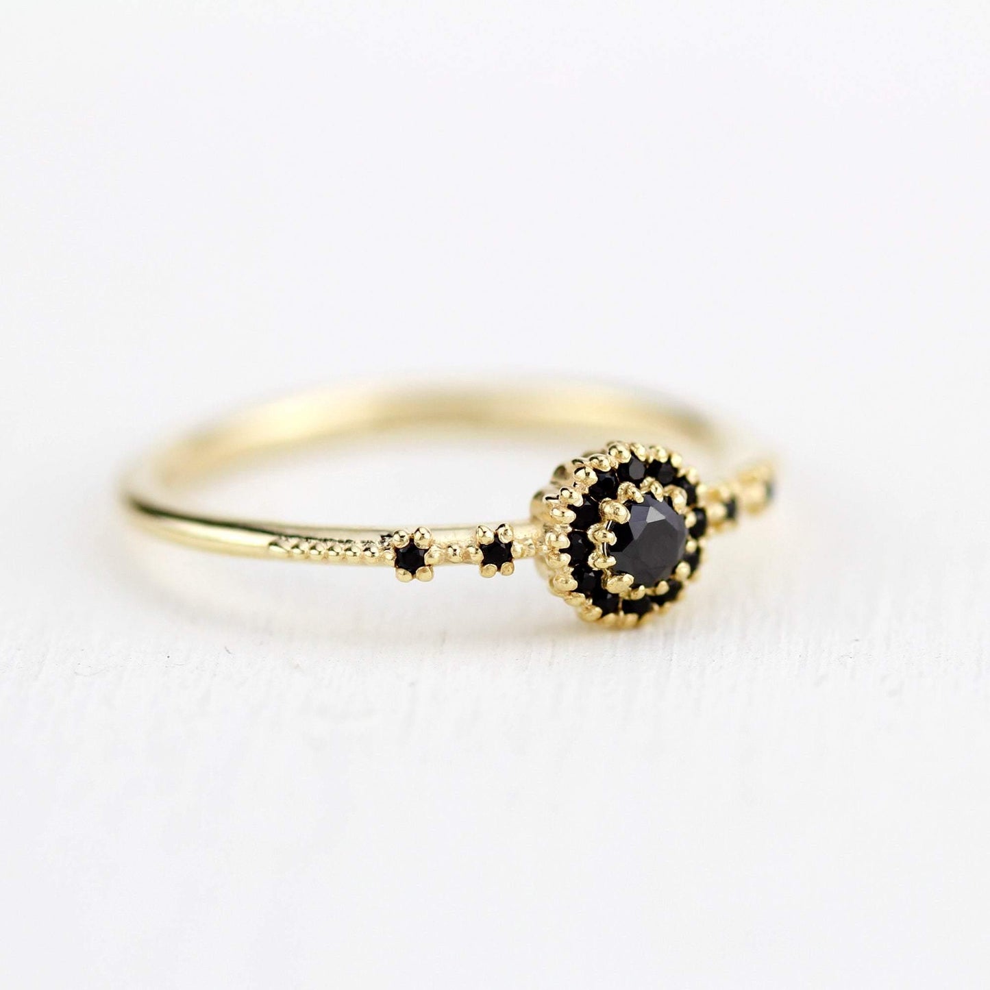 black diamond engagement ring unique simple |  halo engagement ring black diamond R304FBD - NOOI JEWELRY