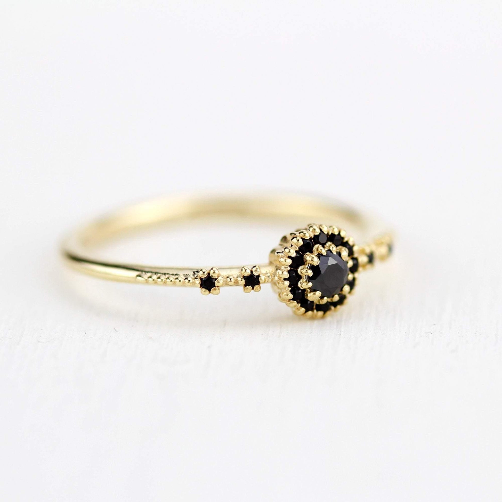 black diamond engagement ring unique simple |  halo engagement ring black diamond R304FBD - NOOI JEWELRY