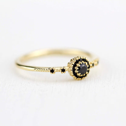 black diamond engagement ring unique simple |  halo engagement ring black diamond R304FBD - NOOI JEWELRY