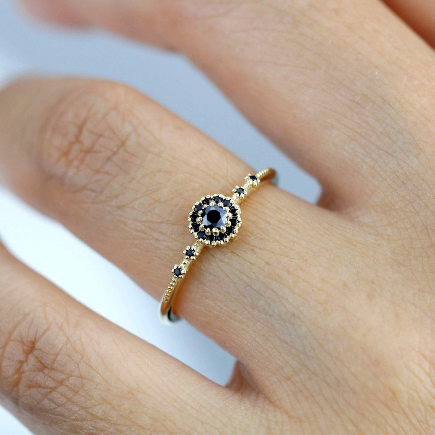 black diamond engagement ring unique simple |  halo engagement ring black diamond R304FBD - NOOI JEWELRY