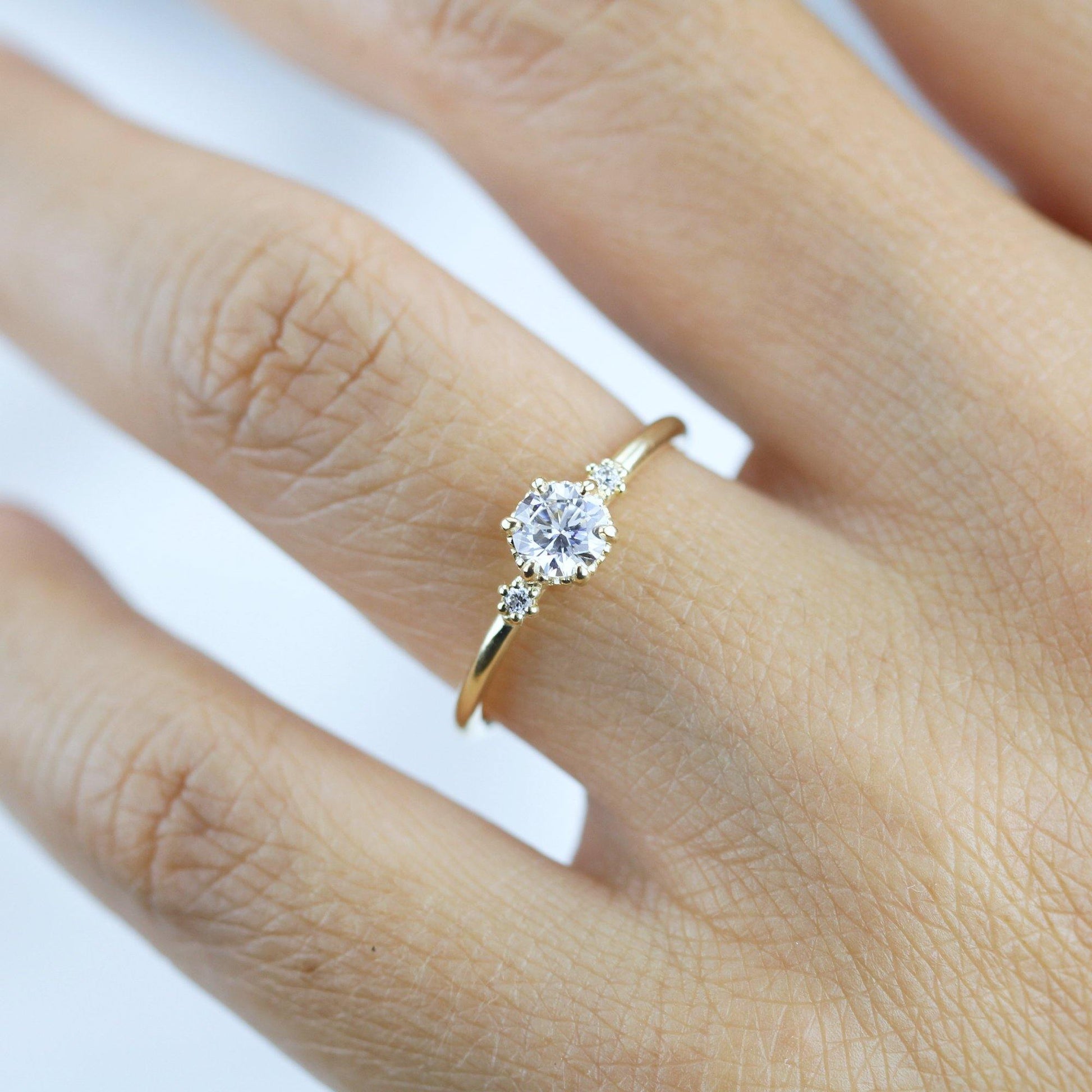 Simple engagement ring, three stone engagement ring, 0.4ct round cut diamond | R305WD - NOOI JEWELRY