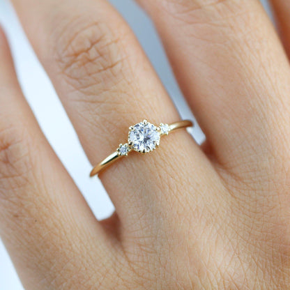 Simple engagement ring, three stone engagement ring, 0.4ct round cut diamond | R305WD - NOOI JEWELRY
