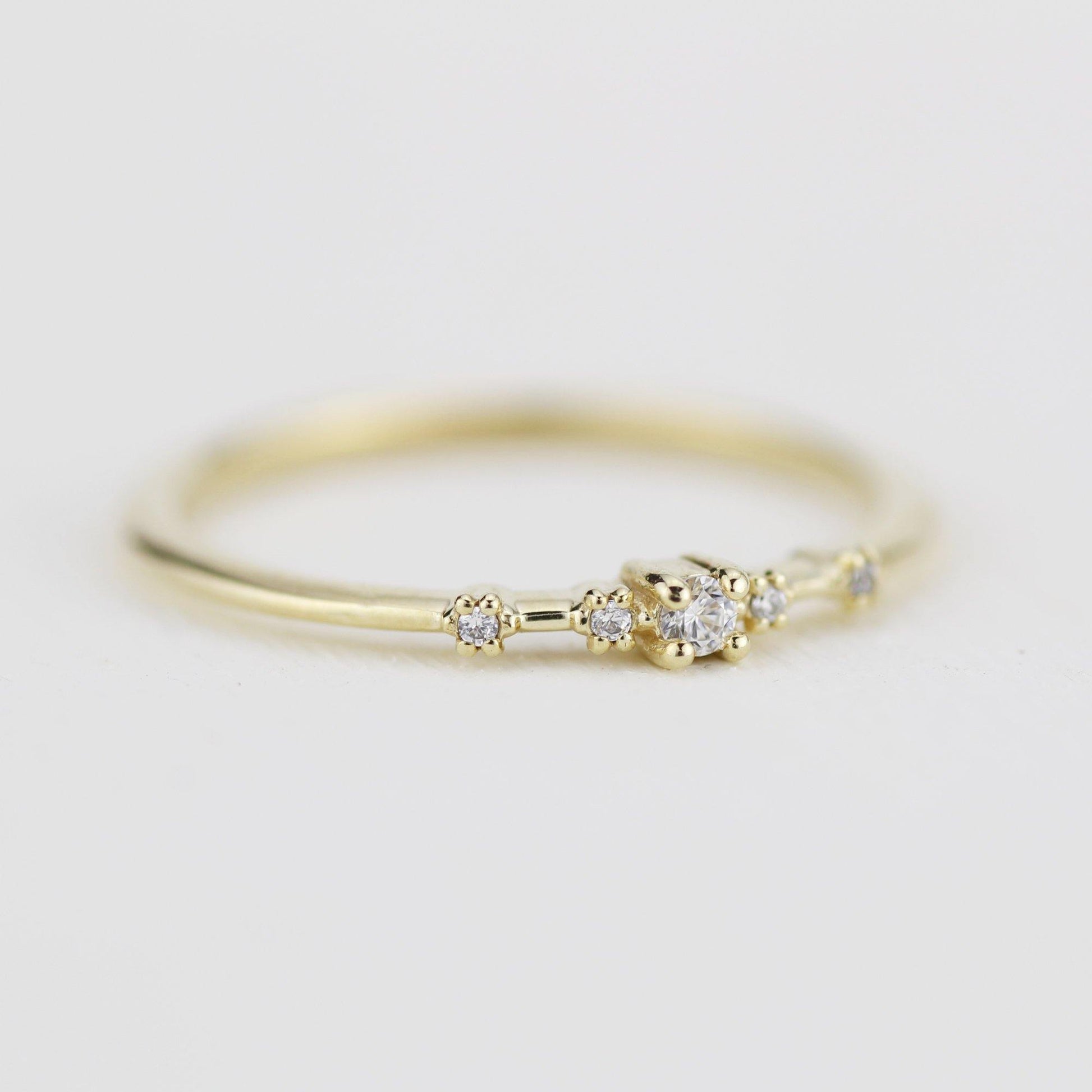 Simple engagement ring, dainty engagement rings for women, minimalist engagement ring | R 307WD - NOOI JEWELRY