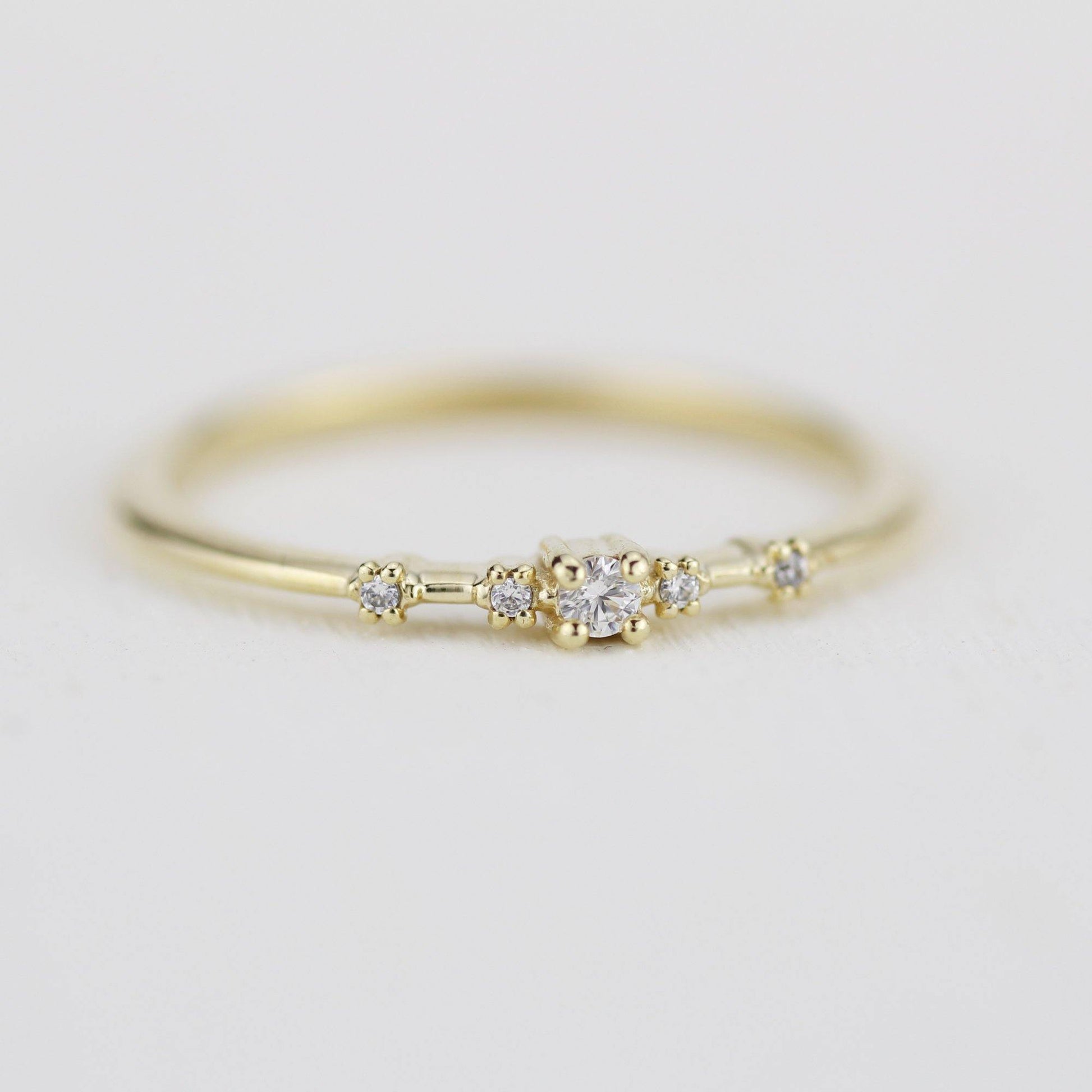 Simple engagement ring, dainty engagement rings for women, minimalist engagement ring | R 307WD - NOOI JEWELRY