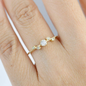 Simple diamond ring, leaf and vine engagement ring diamond  | R 308WD - NOOI JEWELRY