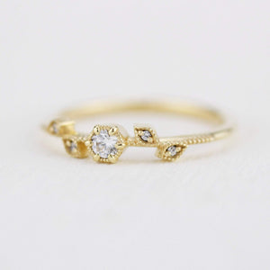 Simple diamond ring, leaf and vine engagement ring diamond  | R 308WD - NOOI JEWELRY