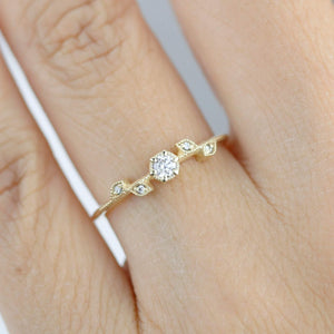 Simple diamond ring, leaf and vine engagement ring diamond  | R 308WD - NOOI JEWELRY
