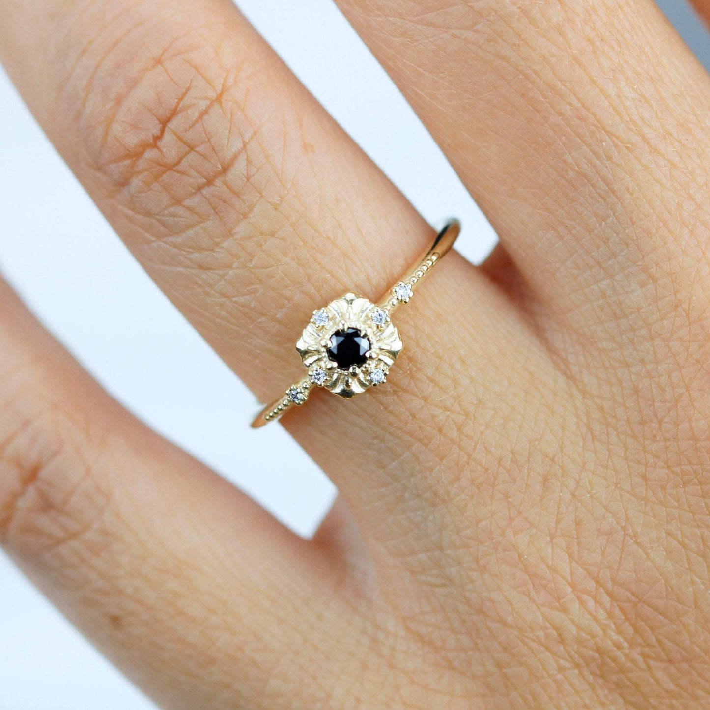 Unique round diamond engagement ring art deco, Simple diamond ring| R 309BD - NOOI JEWELRY