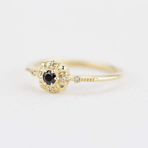 Unique round diamond engagement ring art deco, Simple diamond ring| R 309BD - NOOI JEWELRY