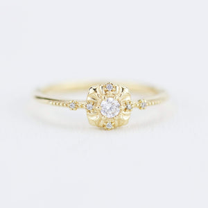 simple diamond rings engagement, unique round diamond engagement ring art deco | R 309WD - NOOI JEWELRY
