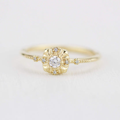 simple diamond rings engagement, unique round diamond engagement ring art deco | R 309WD - NOOI JEWELRY