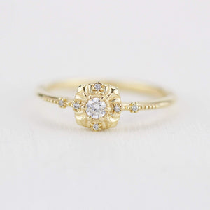 simple diamond rings engagement, unique round diamond engagement ring art deco | R 309WD - NOOI JEWELRY