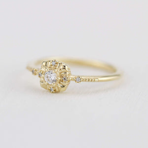 simple diamond rings engagement, unique round diamond engagement ring art deco | R 309WD - NOOI JEWELRY