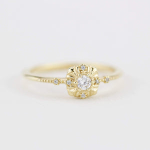 simple diamond rings engagement, unique round diamond engagement ring art deco | R 309WD - NOOI JEWELRY