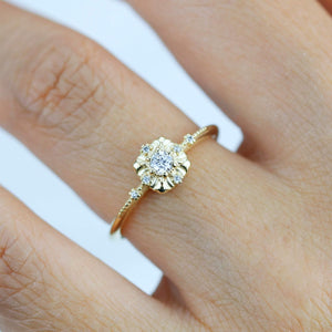 simple diamond rings engagement, unique round diamond engagement ring art deco | R 309WD - NOOI JEWELRY