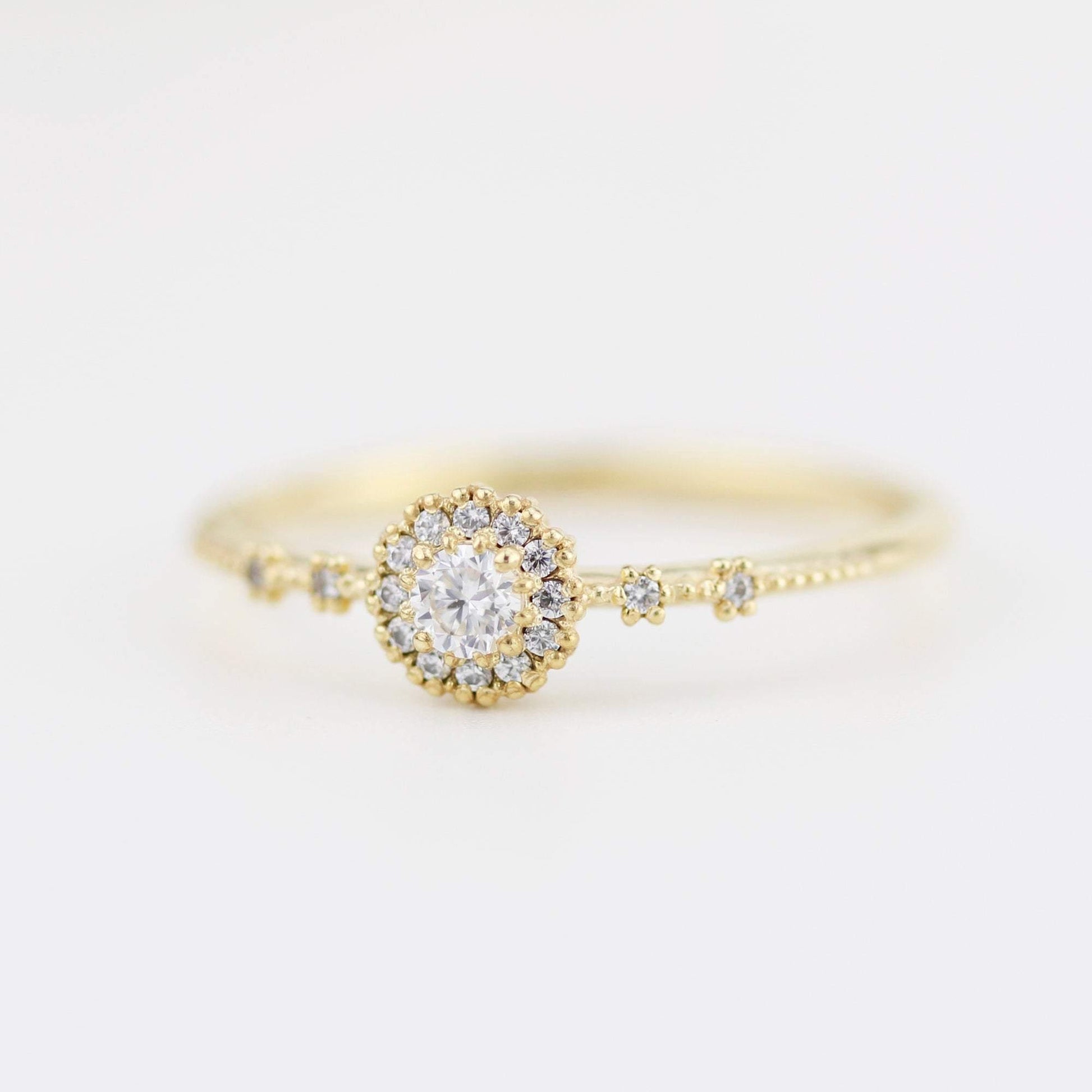 Delicate diamond ring simple |  halo engagement ring white diamond | R304WD - NOOI JEWELRY