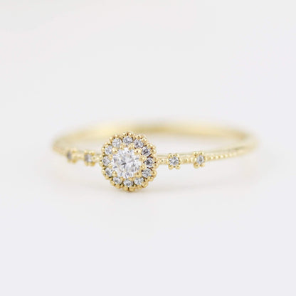 Delicate diamond ring simple |  halo engagement ring white diamond | R304WD - NOOI JEWELRY