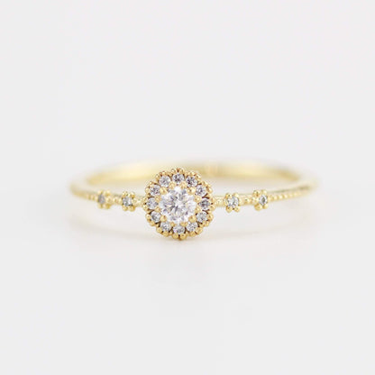 Delicate diamond ring simple |  halo engagement ring white diamond | R304WD - NOOI JEWELRY