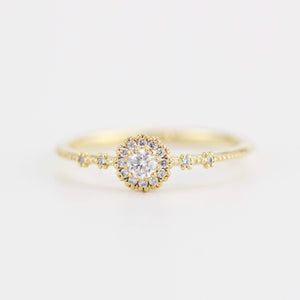 Delicate diamond ring simple |  halo engagement ring white diamond | R304WD - NOOI JEWELRY
