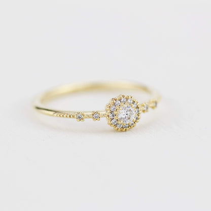 Delicate diamond ring simple |  halo engagement ring white diamond | R304WD - NOOI JEWELRY