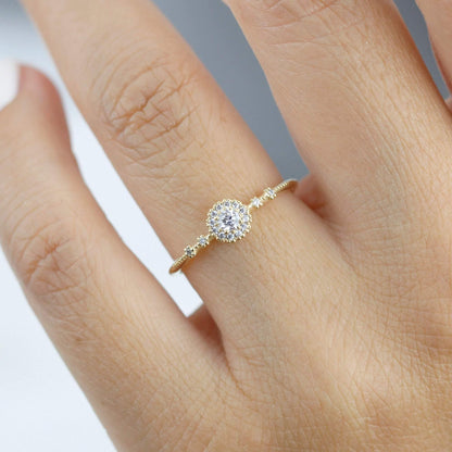 Delicate diamond ring simple |  halo engagement ring white diamond | R304WD - NOOI JEWELRY