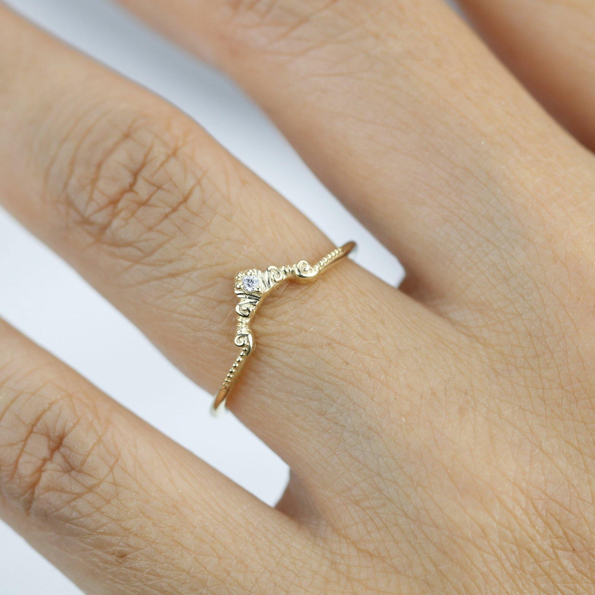 Diamond wedding band for women, alternative wedding band unique | R310WD - NOOI JEWELRY
