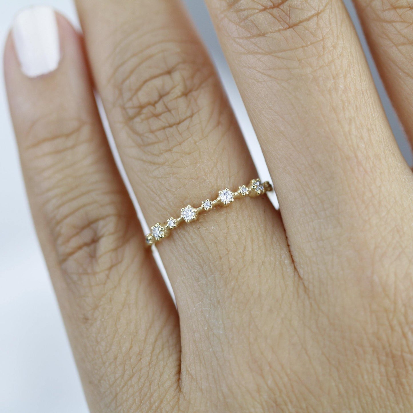 Stackable diamond wedding bands for women eternity rings, spaced diamond wedding band | R 313W - NOOI JEWELRY