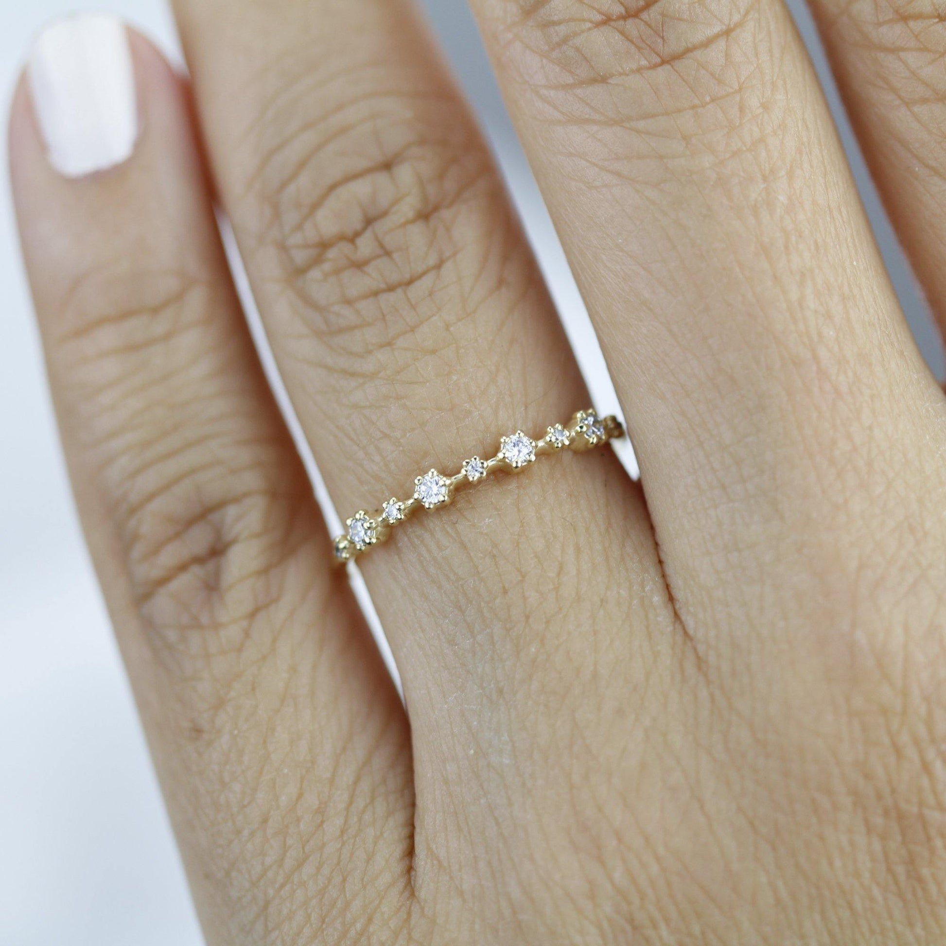 Stackable diamond wedding bands for women eternity rings, spaced diamond wedding band | R 313W - NOOI JEWELRY