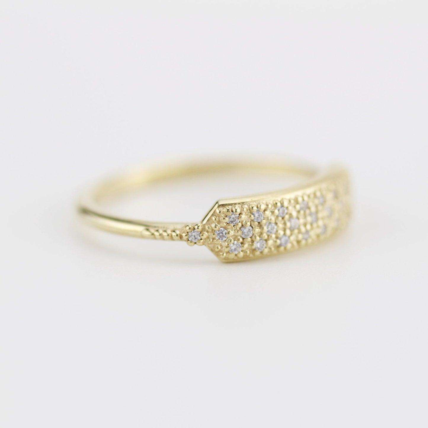 minimalist wedding band, unique diamond wedding bands, pave setting wedding band | R 306WD - NOOI JEWELRY