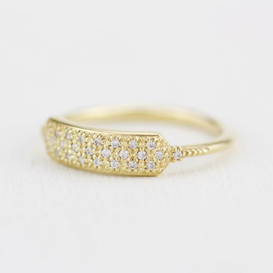 minimalist wedding band, unique diamond wedding bands, pave setting wedding band | R 306WD - NOOI JEWELRY