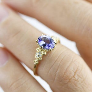 Tanzanite Engagement ring, Oval engagement ring, vintage engagement ring R 265TW - NOOI JEWELRY