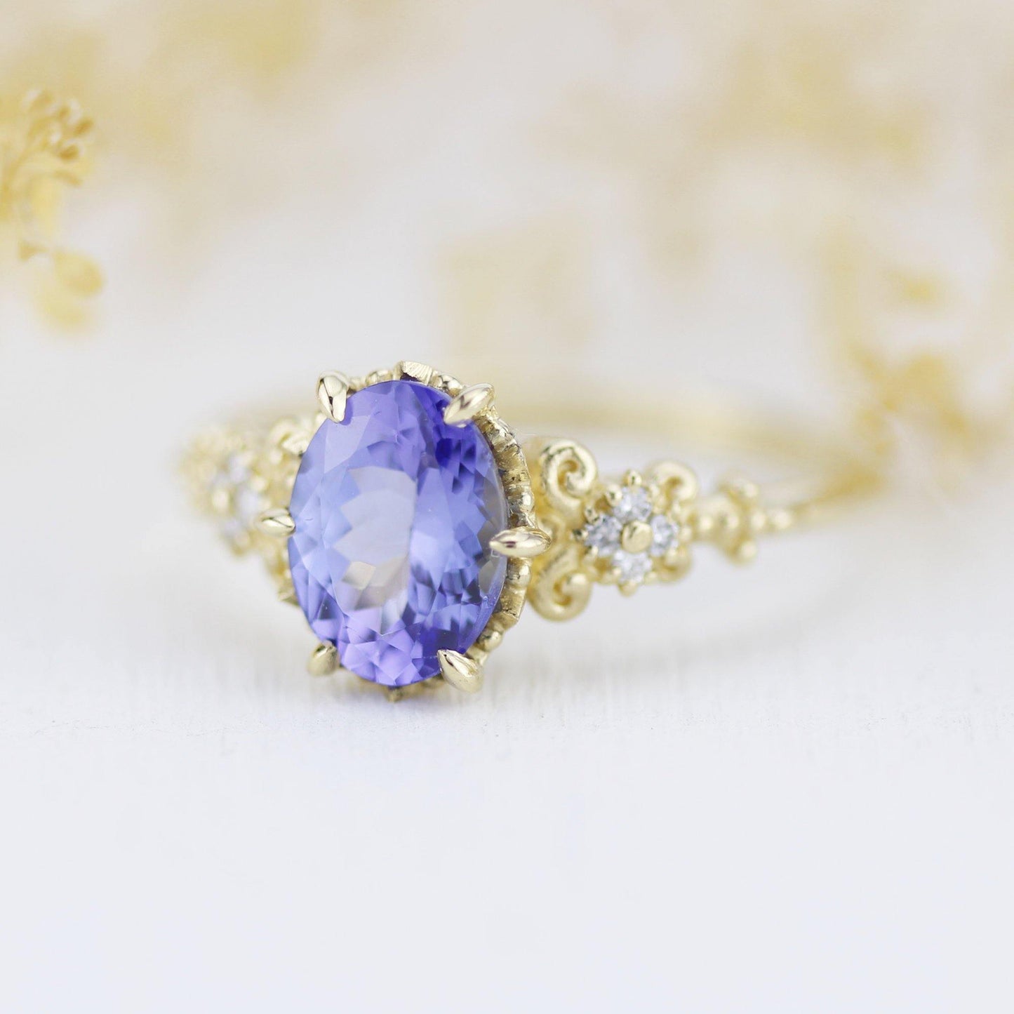 Tanzanite Engagement ring, Oval engagement ring, vintage engagement ring R 265TW - NOOI JEWELRY