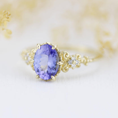 Tanzanite Engagement ring, Oval engagement ring, vintage engagement ring R 265TW - NOOI JEWELRY