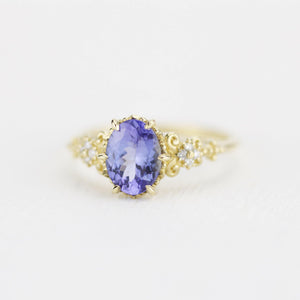 Tanzanite Engagement ring, Oval engagement ring, vintage engagement ring R 265TW - NOOI JEWELRY