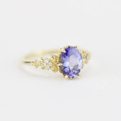 Tanzanite Engagement ring, Oval engagement ring, vintage engagement ring R 265TW - NOOI JEWELRY