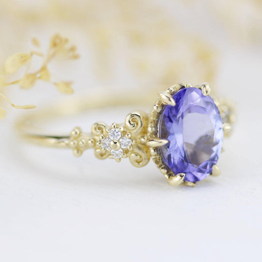 Tanzanite Engagement ring, Oval engagement ring, vintage engagement ring R 265TW - NOOI JEWELRY