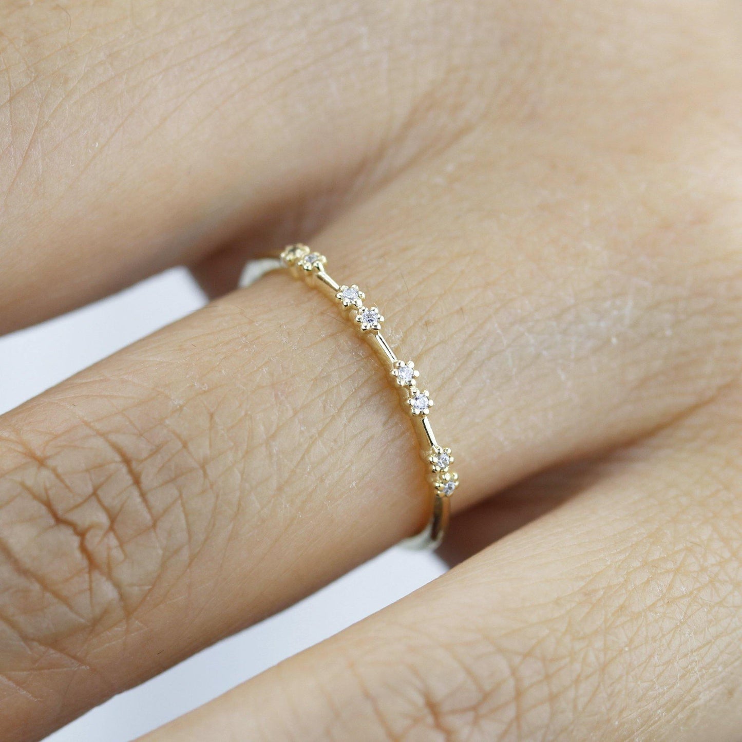 Stackable diamond wedding bands for women eternity rings, spaced diamond wedding band | R 313W - NOOI JEWELRY